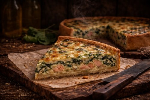 Пирог с красной рыбой картофелем и шпинатом мини